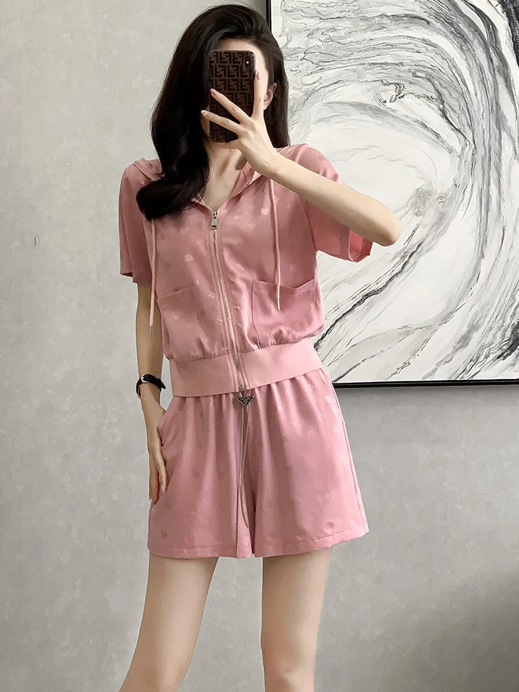 

Anti-Aging Fashionable Shorts Casual Sportswear Set Women's Summer Thin Sleeveless Hooded Small Size Two-Piece Set Polyester ...