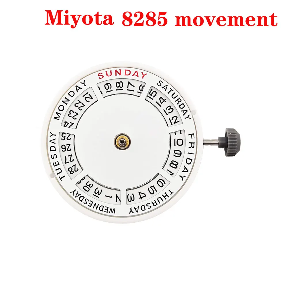 MIYOTA 8285 무브먼트 남성용 시계 교체 부품 모드 화이트 더블 날짜 자동 기계식 무브먼트 21 보석 3/12 o'lock