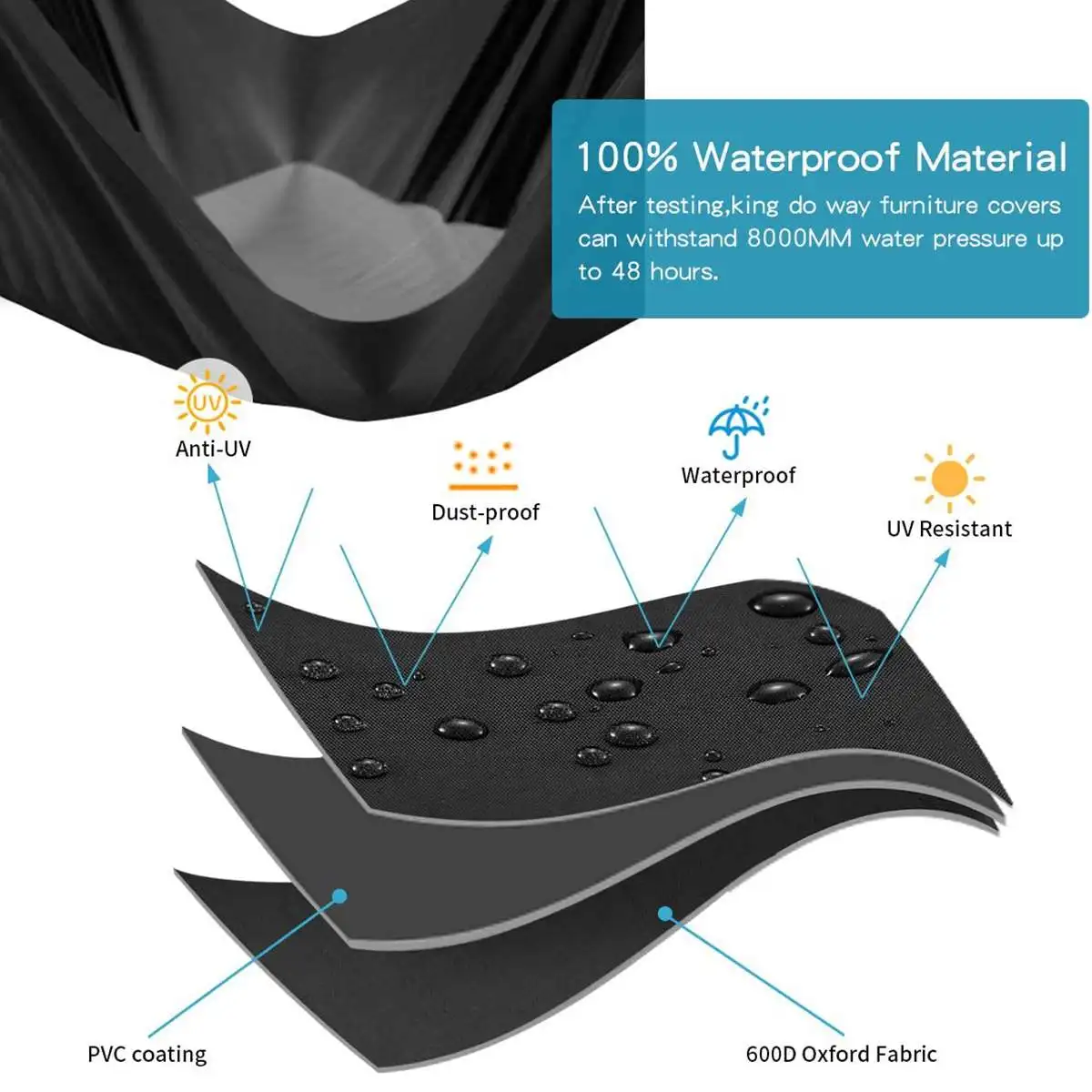 Imagem -05 - Rectangular Windproof Móveis de Jardim Tecido Oxford Anti-uv Proteção contra Chuva e Neve Cadeira e Mesa e Capas de Sofá 600d
