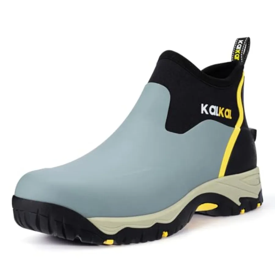

Kalkal Men's Rubber Boots Waterproof Ankle Rain Boots Insulated Working Booties with Comfortable Sports Sole Outdoor Mud Boots
