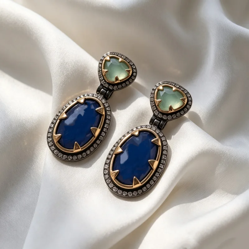 Vintage Blue Green Collision Colors Resin Geometric Gem Earrings For Women Fashion Ears Accessories Jewelry Gifts Party Banquet