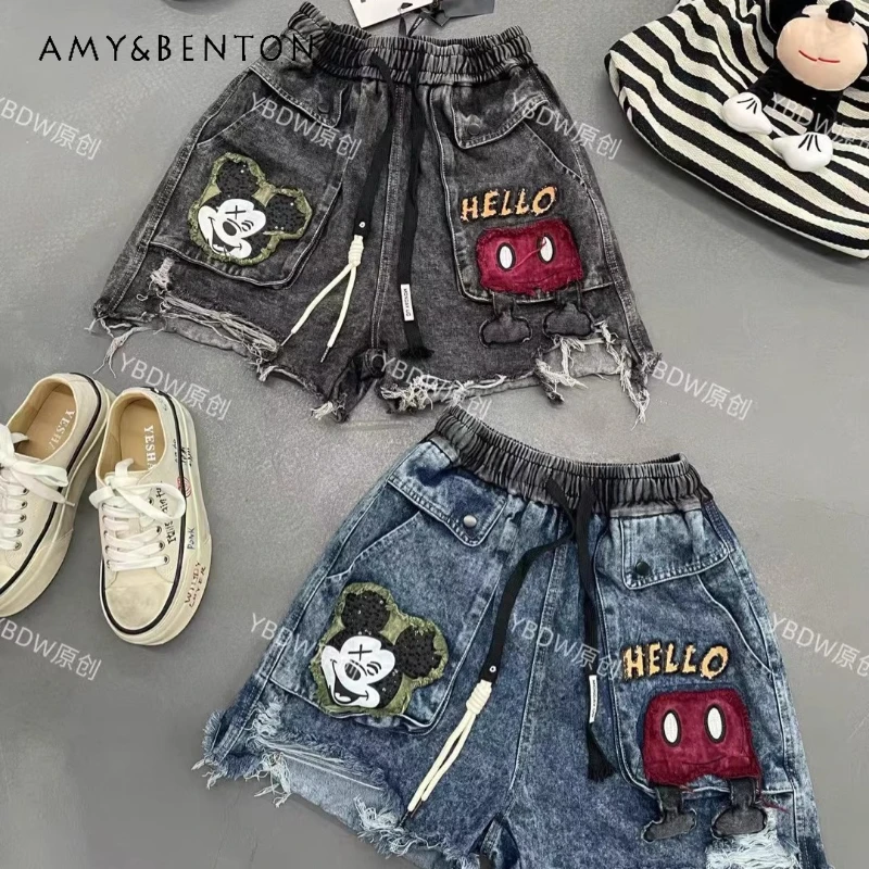 

Women's Clothing Original Design Short Pants Heavy Industry Washed Denim Shorts High Waist Slimming Loose Wide-Leg Hot Pants