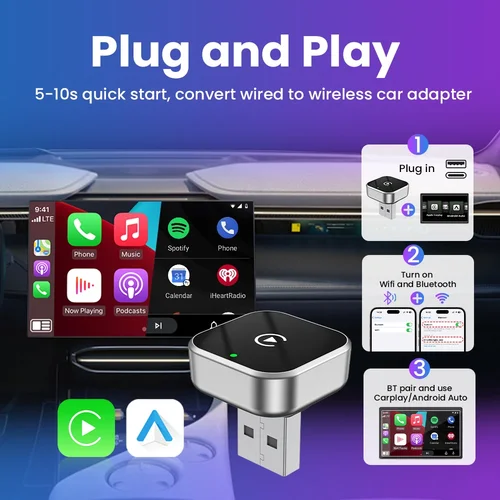 Imagen 2 del producto Dongle inalámbrico para coche Android, adaptador CarPlay inalámbrico 2 en 1, caja inteligente AI, sistemas inteligentes para Renault Skoda Hyundai Dacia
