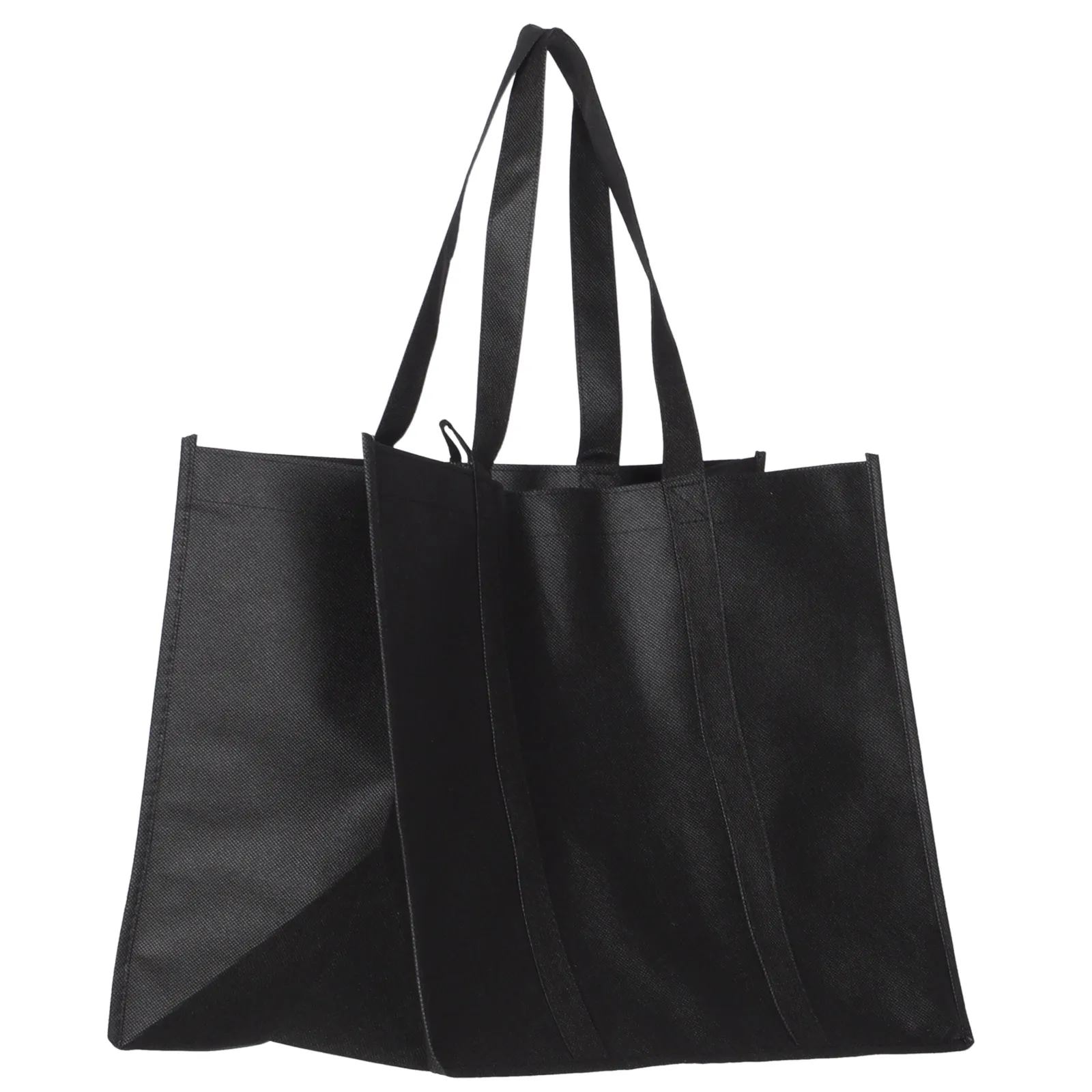 

5pcs Non-woven Grocery Shopping Bags Black 41x26x33cm Foldable Wear-resistant Lightweight Portable Camping Picnic Food Carrying
