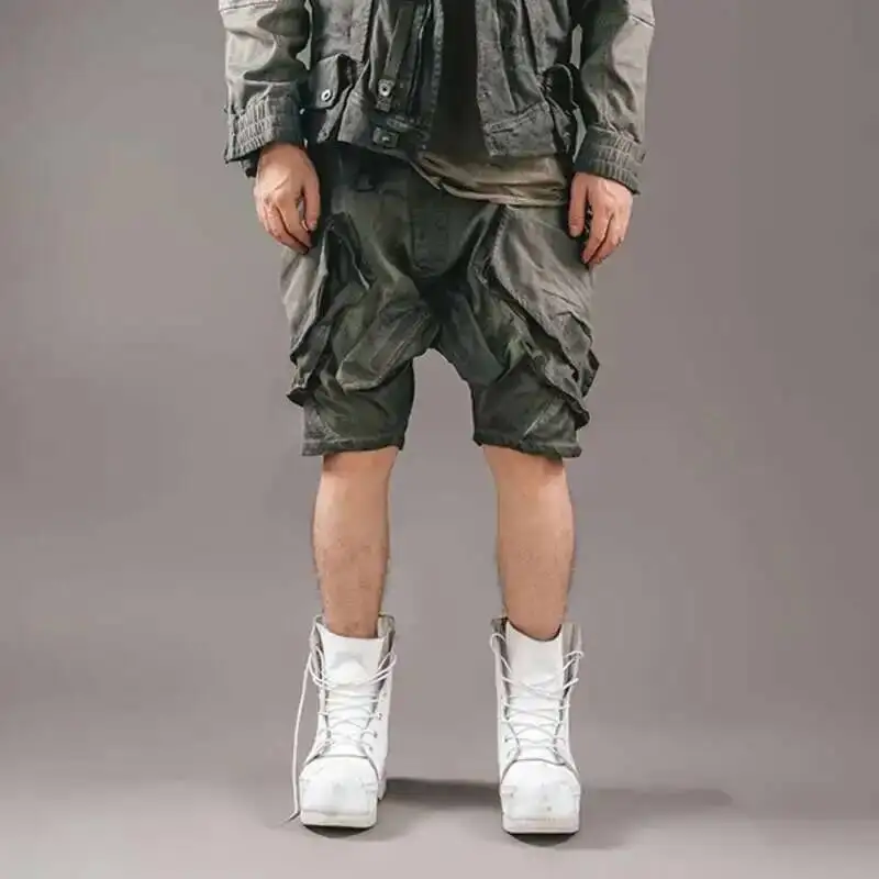 HKSH Multi Pocket Workwear Washing Worn-out Casual Knee Length Pants Punk Safari Style Shorts Summer Niche Design Cropped HK0813