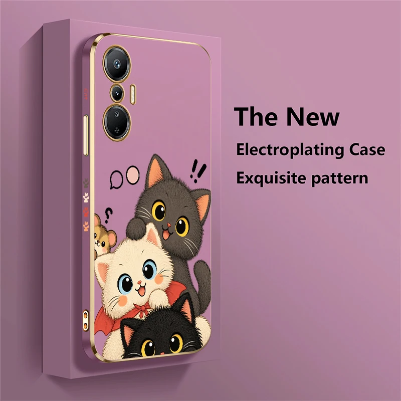 Cute Cartoon Cat Phone Case For Infinix Hot 12 11s 10 9 8 Pro 12i 10 Play Plating Silicone Soft Shockproof Full Protection Funda - view 3