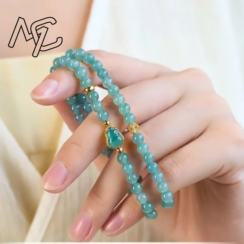 Natural Blue Water Jade Gourd Double Layered Bracelet 6MM Beads Chalcedony Exquisite Sexy Young Fashion Jewelry Lucks Gifts