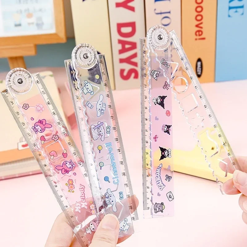 30Cm Kawaii Hello Kitty Ruler Sanrioed My Melody Kuromi Cinnamoroll Folding Rotary Ruler Straight Rulers Student Stationery Gift