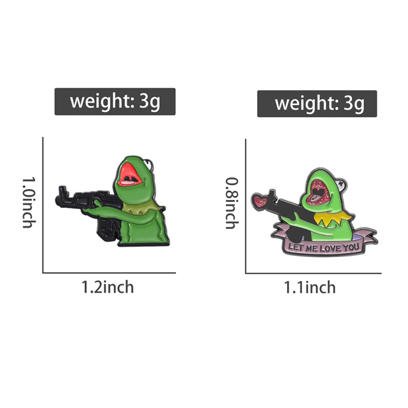 Frog And A Gun Enamel Pins Custom Let Me Love You Design Brooches Lapel Badges Cartoon Cute Frog Animal Jewelry Gift for Friends