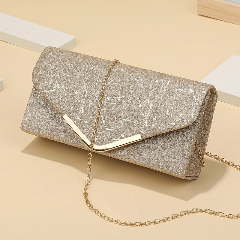 Luxury Shiny Gold Evening Bag Women Fashion Banquet Glitter Clutch Purse Large Capacity Cosmetic Bag Over Shoulder Handbags