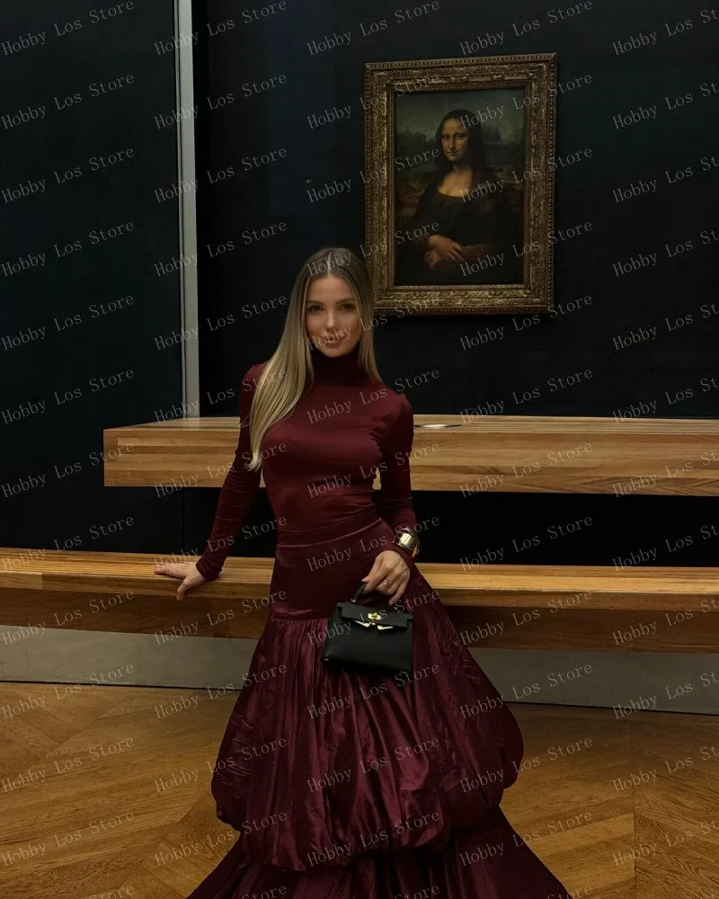HOBBY High Waist Burgundy Ruffled Layered Evening Skirt With Sweep Train Custom Made Elegant Skirts For Event Any Size Colored