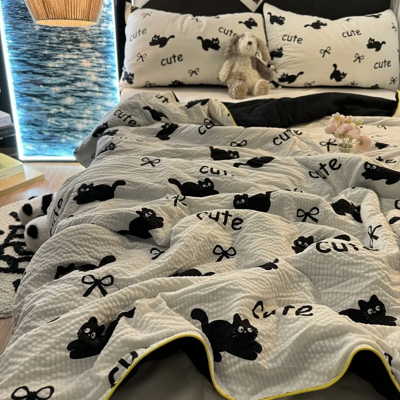 Waable Sommer Klimaanlage Cartoon Niedlich Blase Tuch Doppelschicht Leichte Decke Dormi Dünne Steppdecke Pure Xi