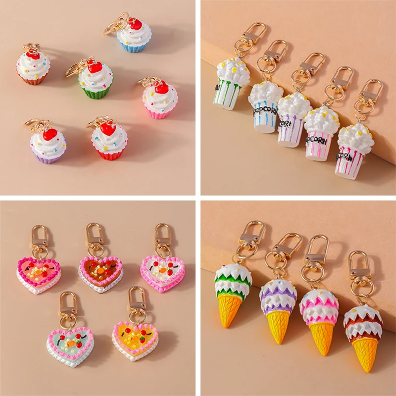 

Cute Resin Simulation Food Keychain Ice Cream Cake Keyring Pendant for Women Girls Handbag Accessories DIY Kid's Jewelry Gifts