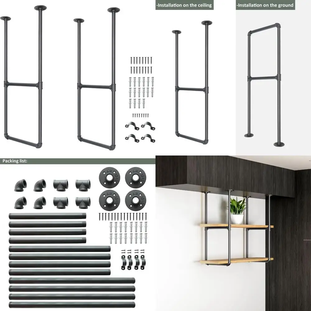 

Кухонные кронштейны для хранения, U-образное потолочное крепление, 2-уровневые черные металлические полки, без досок, 37 кронштейнов, 2 пары