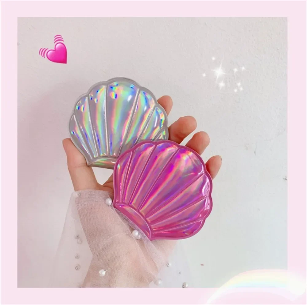 Dream Laser Color Shell Shape Makeup Mirror 2X Magnifying Mirror Portable Double-sided Folding Pocket Kawaii Makeup Accessories