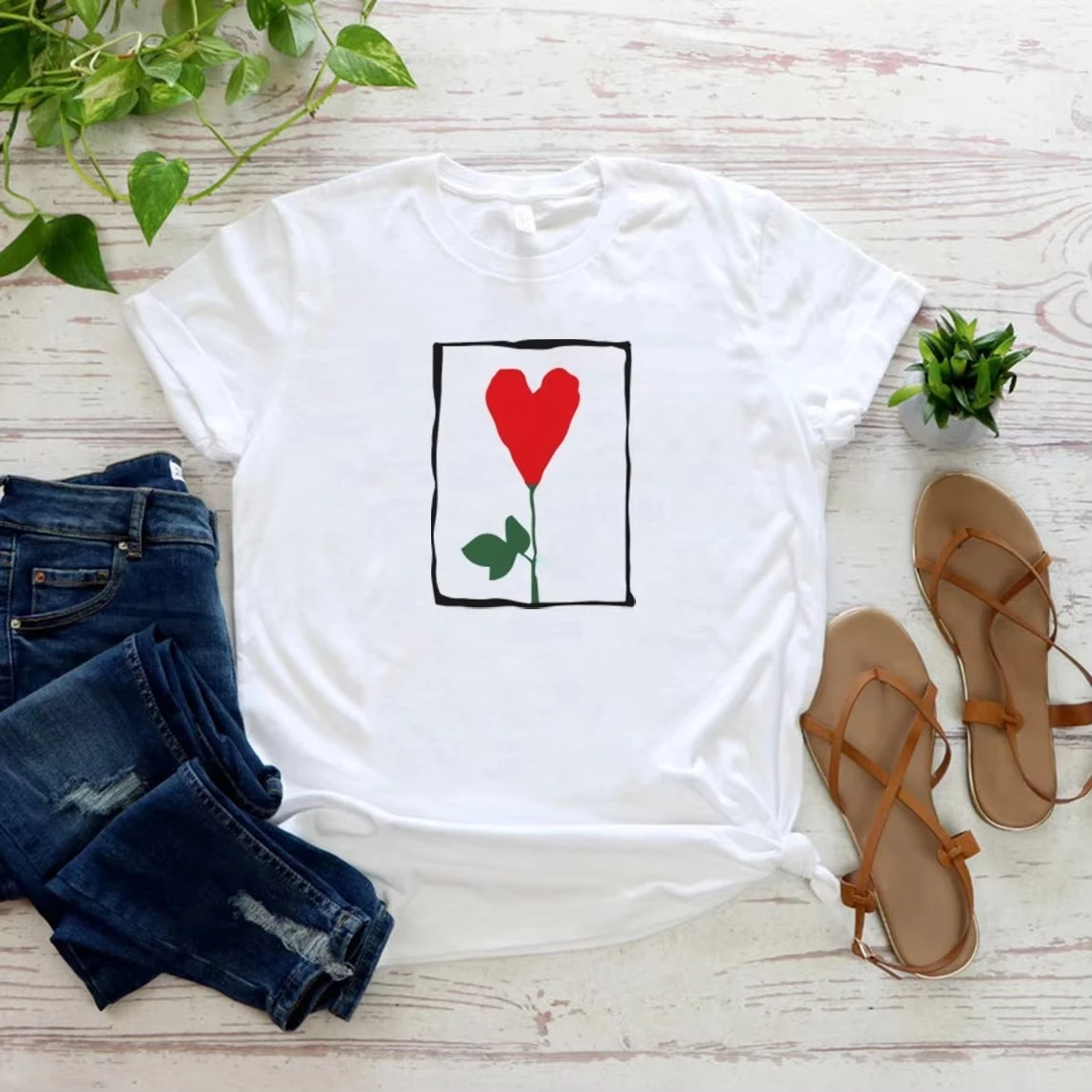 Camiseta Con Estampado De A Y Flores En Forma Camiseta Verde De Programa    Camiseta  Manga Corta Para  Ropa De Calle Para Mujer