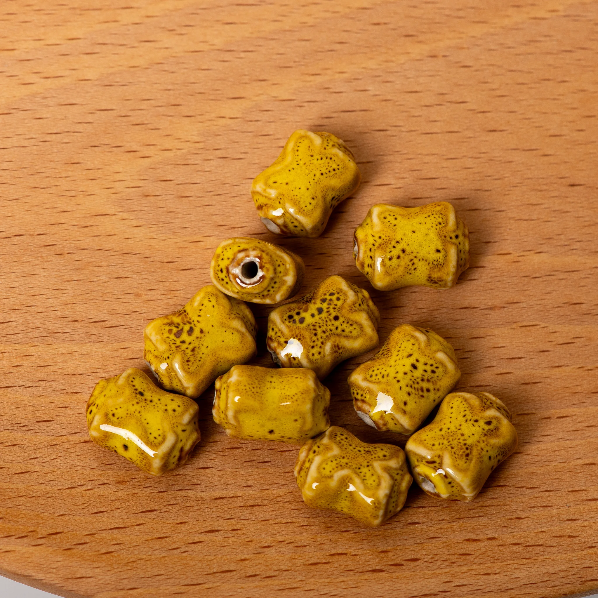Ceramic X Shaped Beads for DIY Crafts Jewelry Making Accessories Yellow  Pack of 10