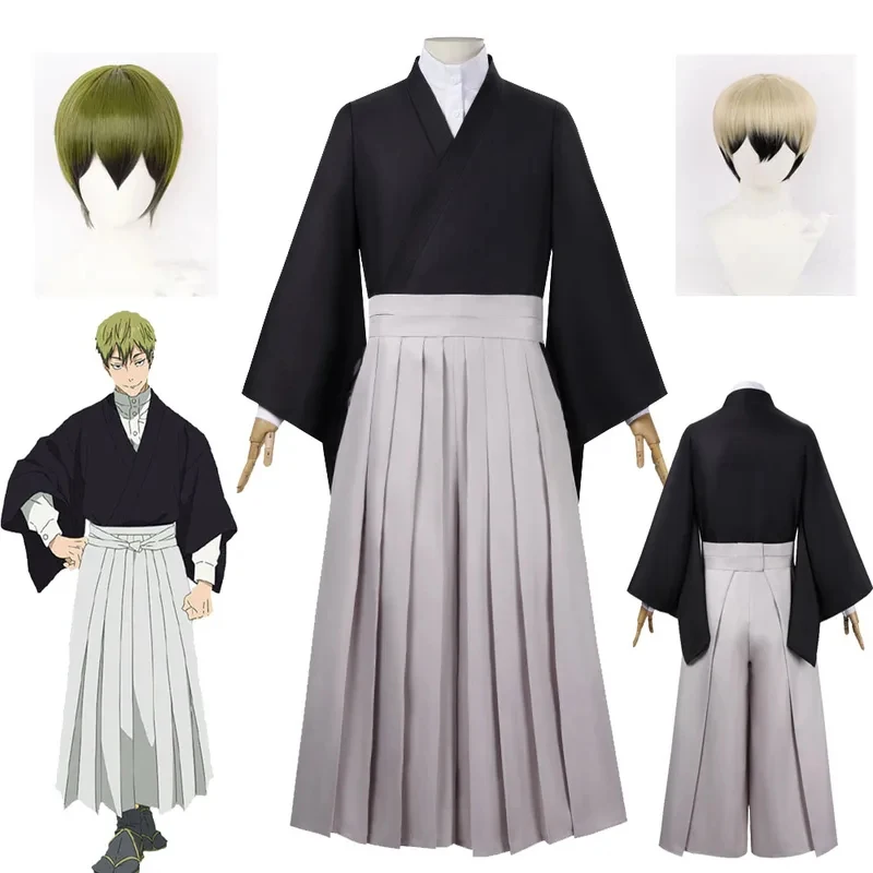 KK56Anime Cosplay Wig Naoya Zenin Black Kimono Samurai Costume Coat Top Pants Full Set Halloween Comic Con S
