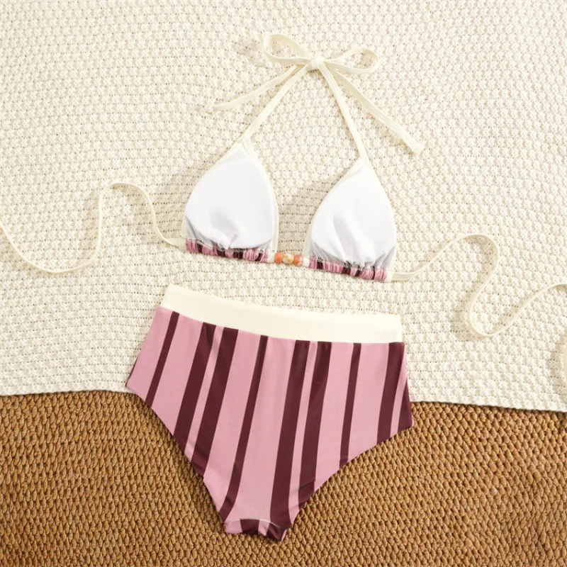 Two Piece Bikini Women Striped Sexy Split Swimsuit Quick Dry Bathing Suit For Hot Spring Pool Beach Vacation Swimming Swimwear