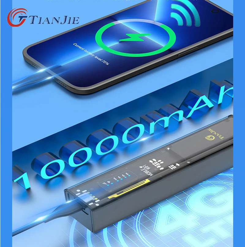 

TIANJIE 4GLTE router portable wifi hotspot device, used for travel, lithium battery 10000mAh, with charging treasure function.