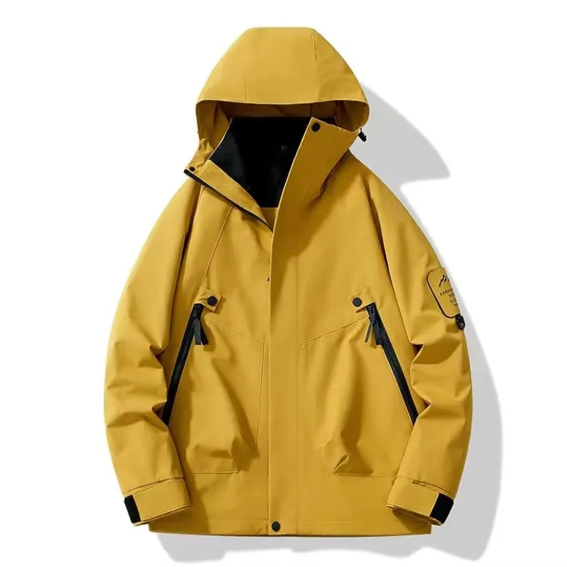 

Men's Autumn Bright Yellow Waterproof Hooded Jacket] Lightweight, Windproof & Water-Resistant Men's Bright Yellow Hooded Jacket
