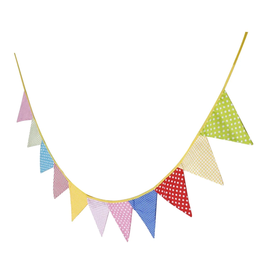 

11 Flags Cotton Triangle Banner 220cm R om Color Dot Grid Pattern Perfect for Wedding Birthday Party Celebration Decor