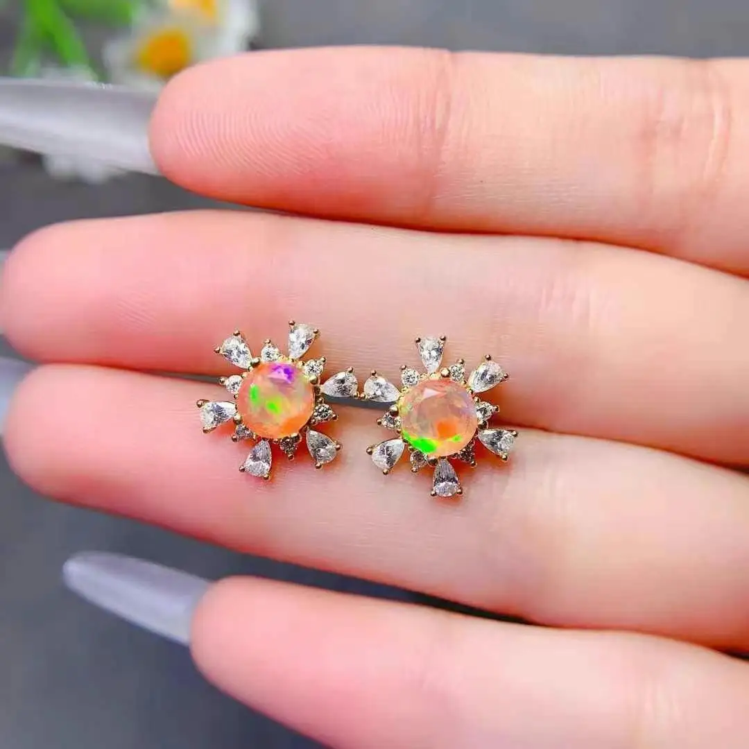 Female Wedding Jewelry 100% Natural Real Opal Earring 925 Sterling Silver Women earrings
