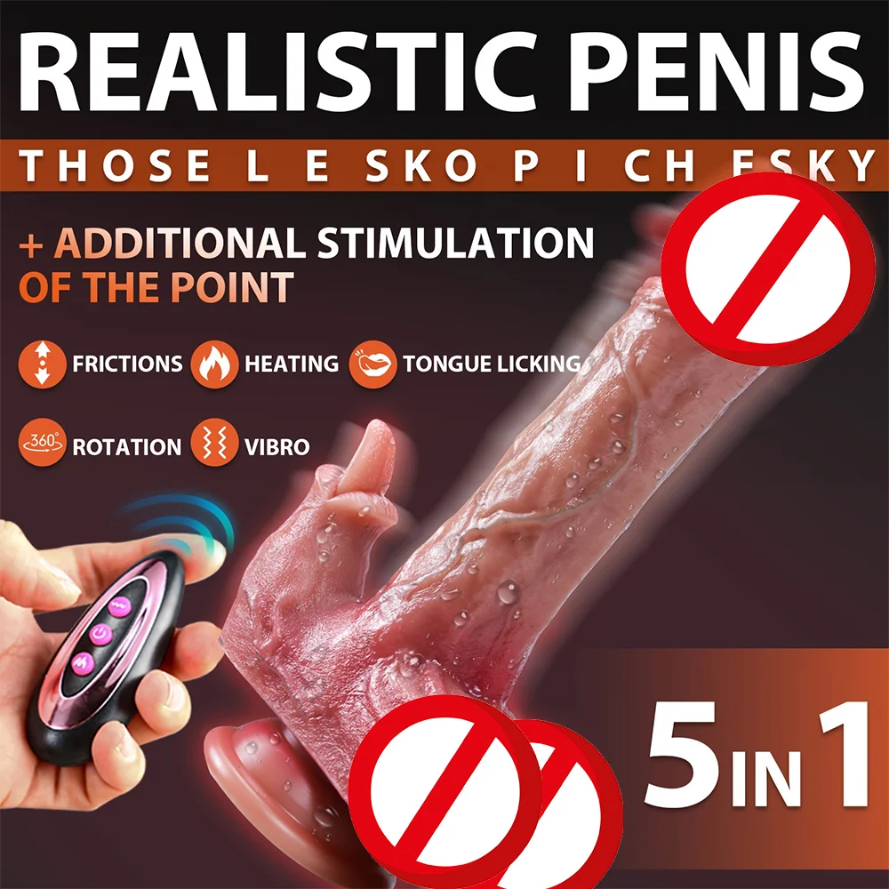 Realistic Thrust Dildo Tongue Licking Remote Control Vibrator Telescopic Heated Tongue Licking Modes for Anal Clitoral G-Spot