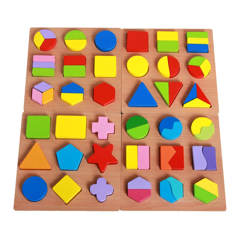 1 set 1 Set Wooden Geometric Shape Puzzle Board Kids Color Recognition Matching Game Educational Math For Toddlers Puzzles