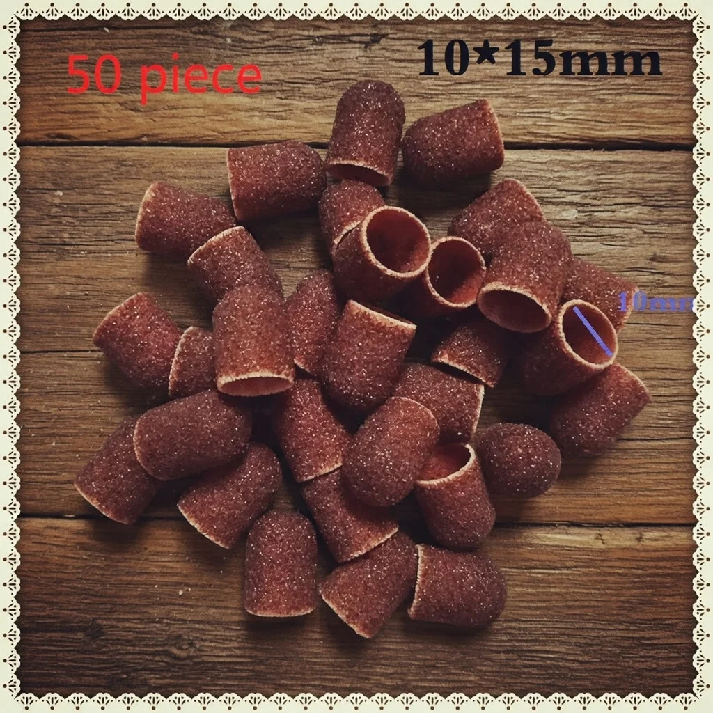 50pcs/lot #80,120,180 10*15 mm Sanding Block Sleeve Cap Manicure File Tools Nail Drill Polishing Accessories Sand-10