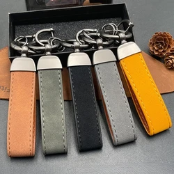 Custom LOGO Crazy Horse Leather Key Chains Blank Laser Engrave Keychain Personalize Holder Vintage Keyring Company Name Number
