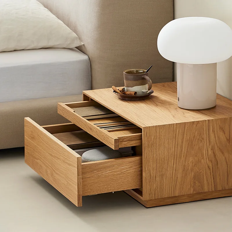 LTT Bedroom Locker Solid Wood Bedside Table Log Color Modern Bedside Cabinet