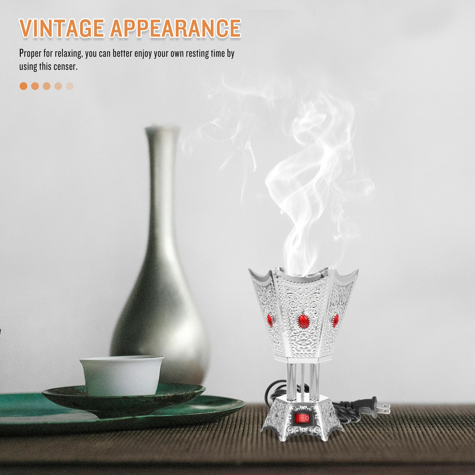 

Electric Burner Vintage Metal Censer Retro Home Decor Plug-In Incense Stove Reusable Incense Holder Us Plug