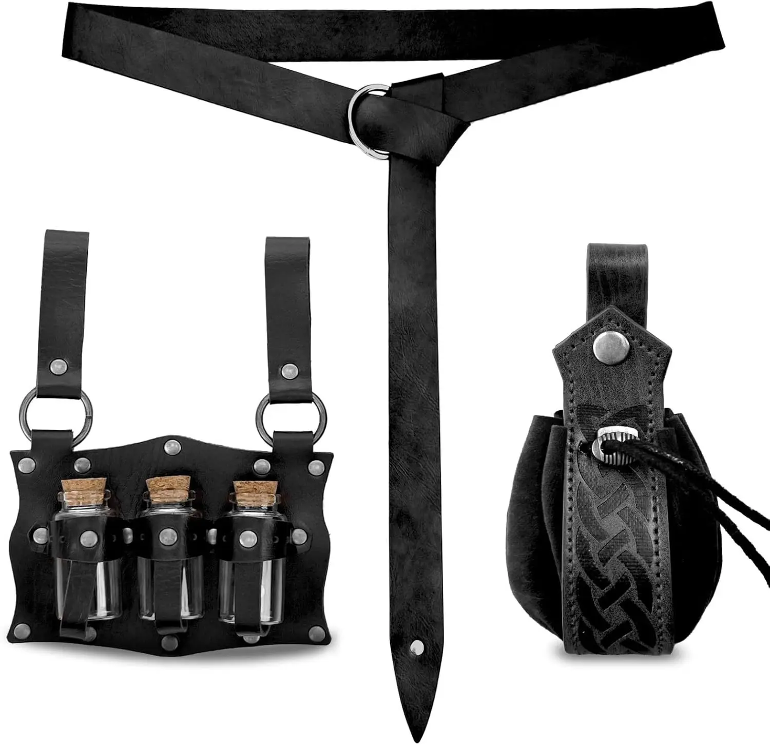 New Renaissance Leather Belt Medieval Wizard Glass Magic Bottle Cork Bottle Stopper Copper Coin Waist Bag Cosplay Belt Waist bag