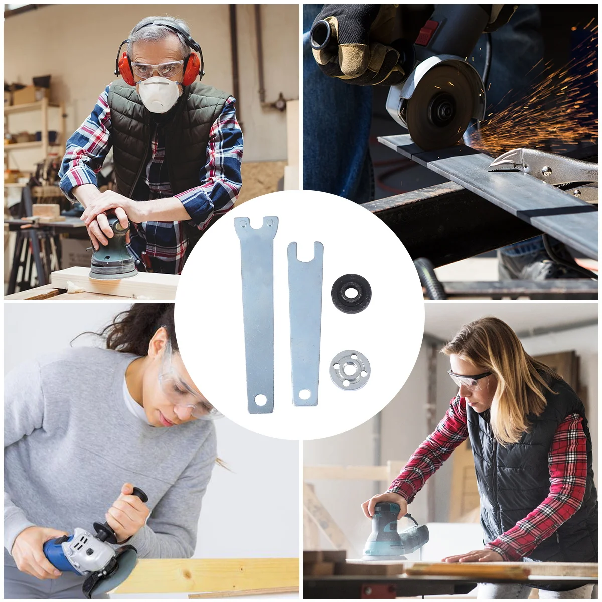 

4 Pcs Angle Grinder Wrench Flange Nut Replacement Kit Spanner Gasket Universal Carbon Steel Professional Durable for Grinders