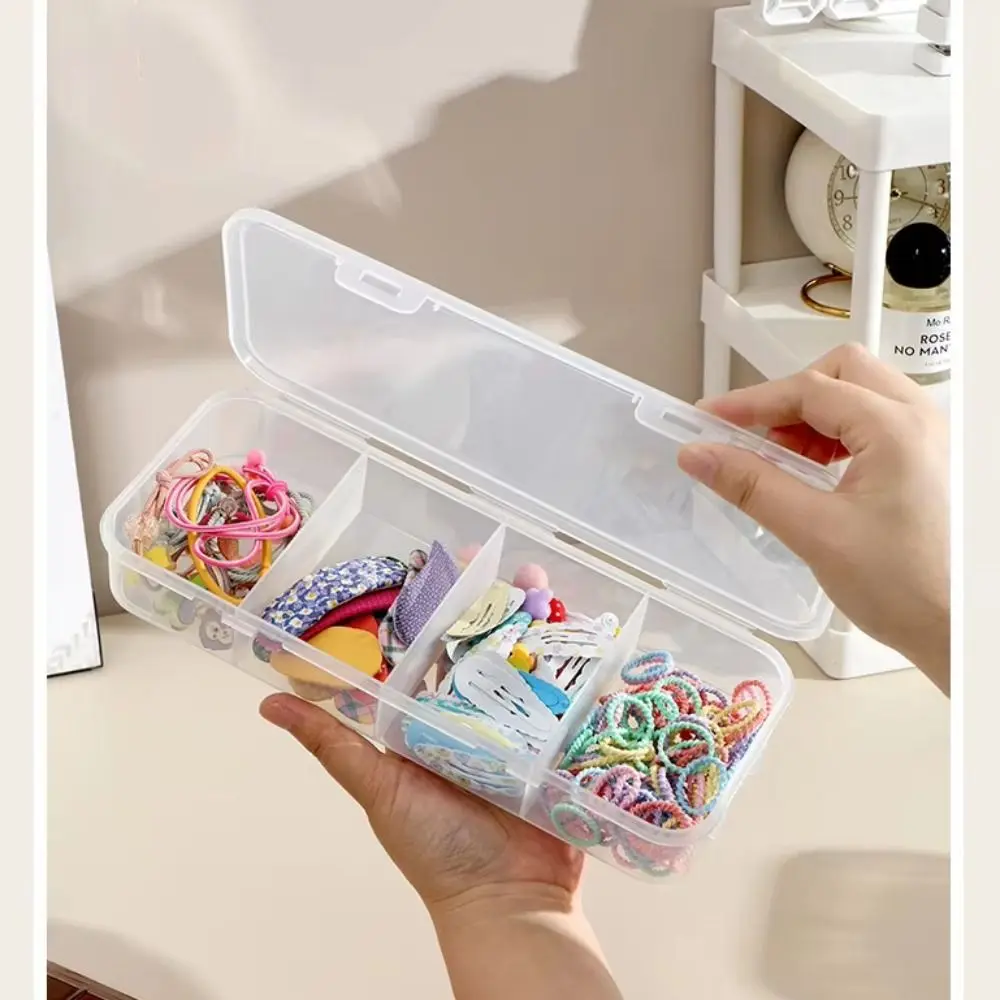 Transparent Plastic Storage Box Dustproof 4 Grid Organizer Case Desktop Use Divided Design Desktop Storage Box Office Organizing