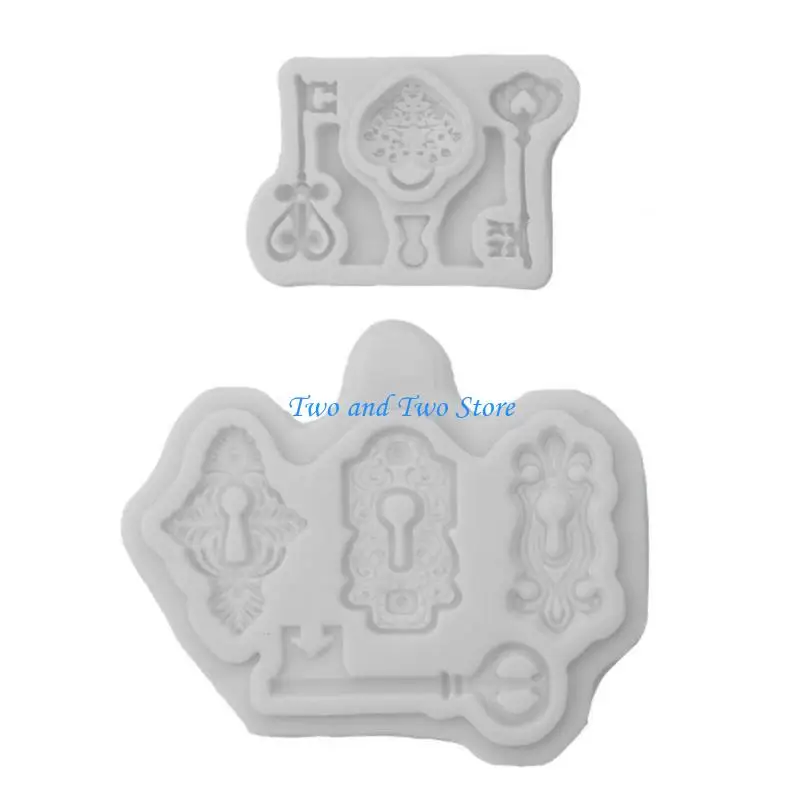 HX6F 2Pcs Vintage for Key Lock Cake Fondant Mold Keyhole Silicone Mold for Cake Decor Sugarcraft Chocolate Epoxy Resin