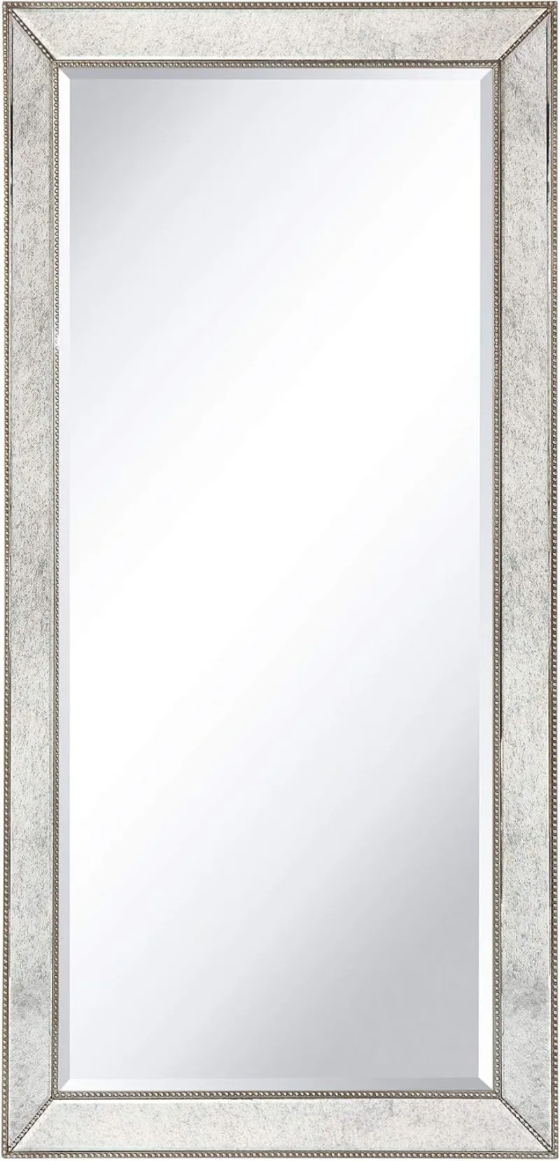 Champagne Bead Beveled Rectangle Solid Wood Framed Wall Mirror Ready to Hang, Living Room, Bedroom ＆ Office, 8