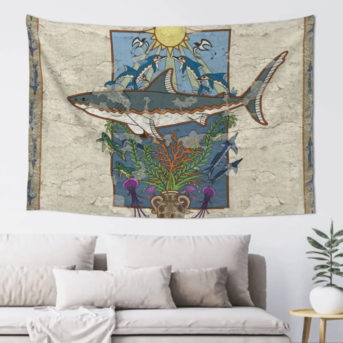 

Great White Guardian - Minoan Fresco Tapestry Outdoor Decor Room Design Wall Mural Tapestry