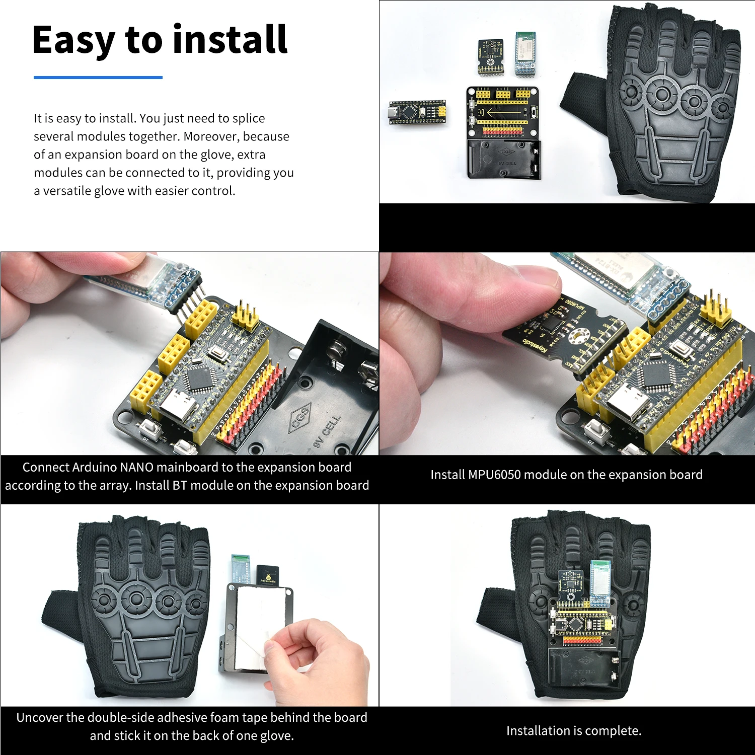 Keyestudio Motion Sensing Glove Gesture Starter Kit Control Robot Smart Car for Arduino Electronics DIY Kit(Without battery)