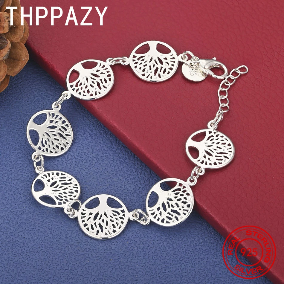 

THPPAZY 925 Sterling Silver Tree Bracelet 8-Inch Chain Fashion Charm Fine Jewelry Christmas Gift For Women Party Accessories