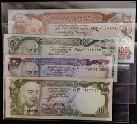 1973-1977 Afghanistan 10 50 100 500 1000 Afghani Original notes UNC ( (Fuera De uso Ahora Collectibles)