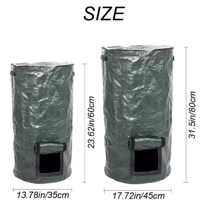 PE Organic Compost Bag, 15Gallon /34Gallon Dark Green Garden Compost Bin, Kitchen Food Waste Fermentation Bag, Yard Waste Collec