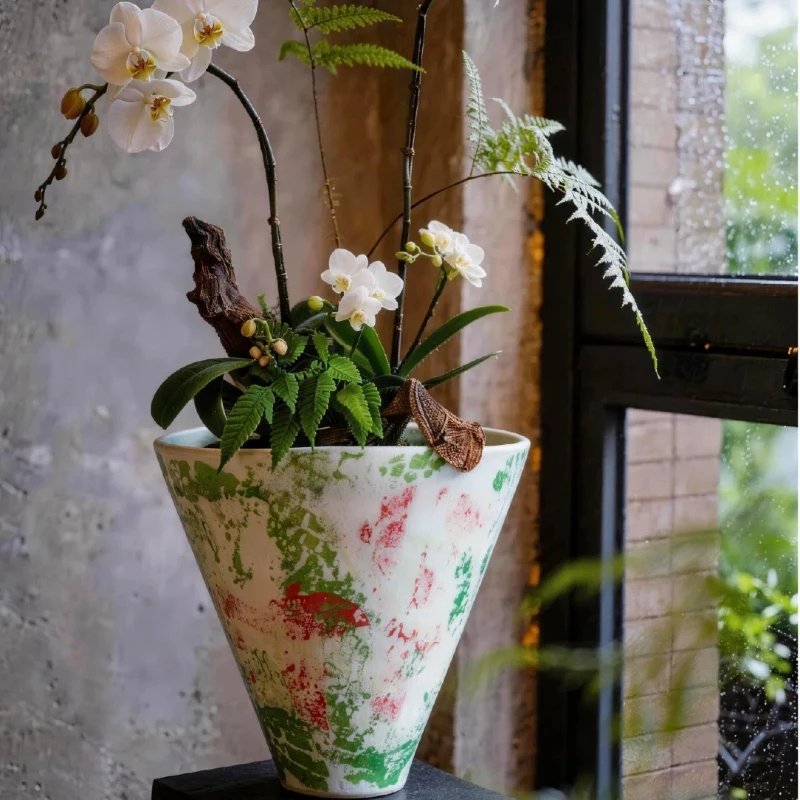 Handmade Jingdezhen Flower Pot Desktop Conical Planter Home Floral Landscaping Container Artistic Ceramic Plant Accessories