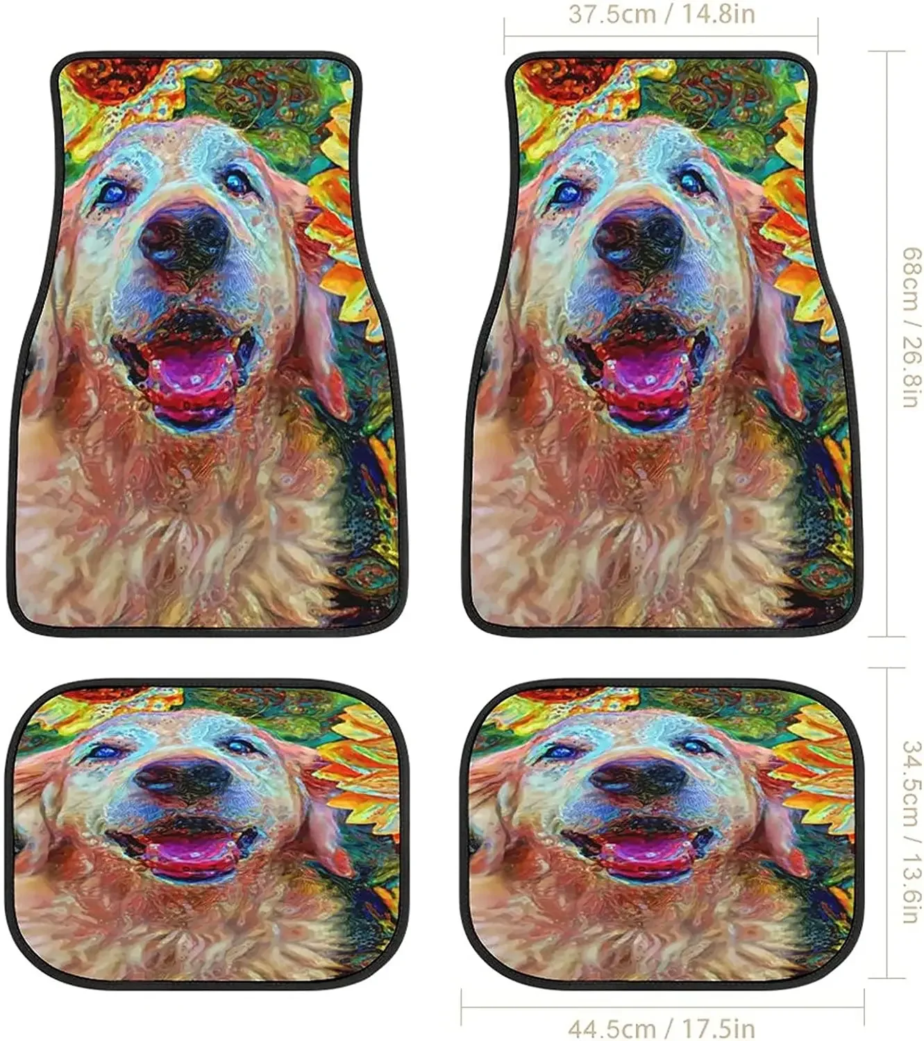 Sunflower Golden Retriever Art Car Mats Front&Rear 4-Piece Full Set Carpet Car SUV Truck Floor Mats with Non Slip Back