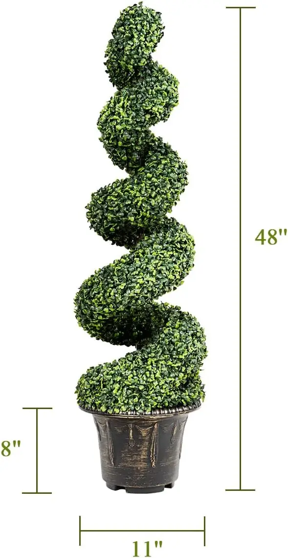 GOPLUS 4 Ft Artificial Boxwood Spiral Topiary Tree,Fake Greenery Plants,Leaves&Cement-filled Plastic Flower Pot Decorative Trees