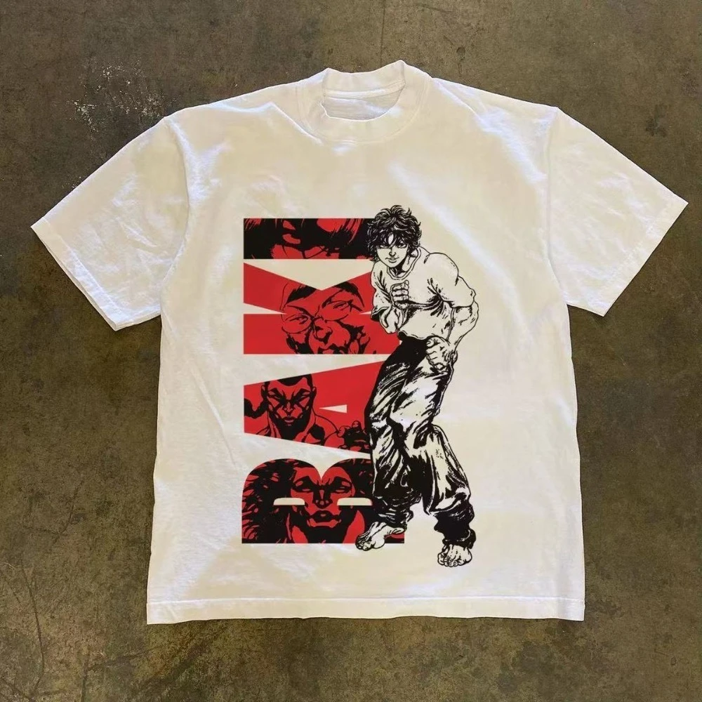 Men's and women's identical fighting anime character printed short-sleeved T-shirt, Japanese-style casual oversized top