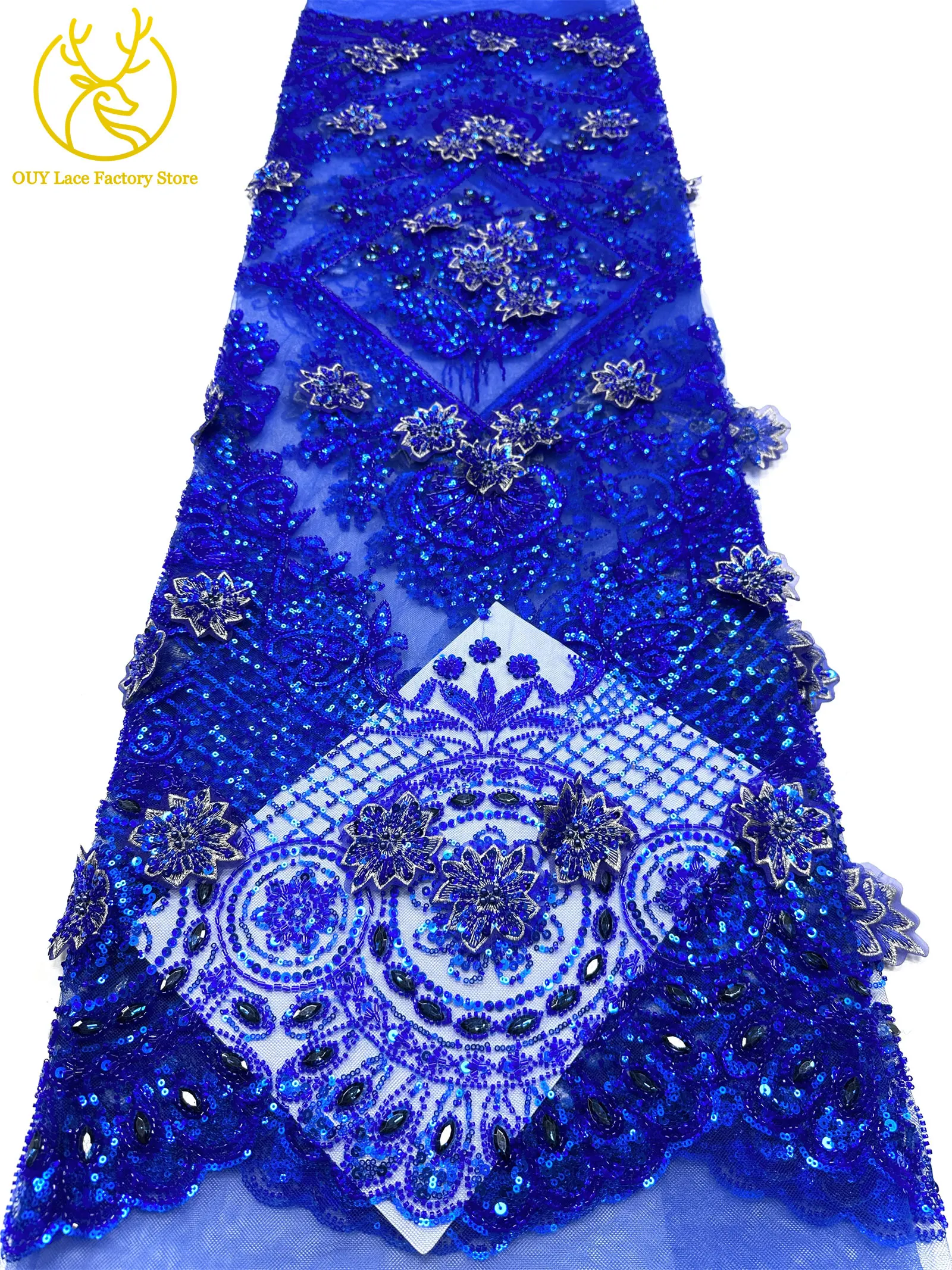 3D-Stickerei Blumen Französischer Mesh-Stein-Spitzenstoff 2026 Afrikanischer Nigerianischer Tüll Perlen-Pailletten-Spitzenstoff für Hochzeitsnäharbeiten – Detail 24