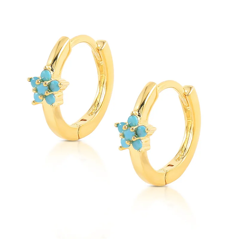 2 Pairs New U-shaped Flowers With Blue Turquoise Earring Exquisite Temperament Ear Buttons For Women Fashion Festival Jewelry image 5