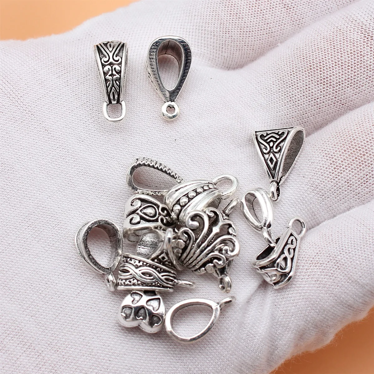 15pcs Antique Silver Color Inverted Triangle Tee Bails Beads Charms Collection For DIY Jewelry Making, 15 Styles, 1 of Each